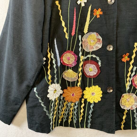 Indigo Soul Womens Statement Blazer Sz 1X Embroidered Floral Whimiscal Artsy - Picture 2 of 16